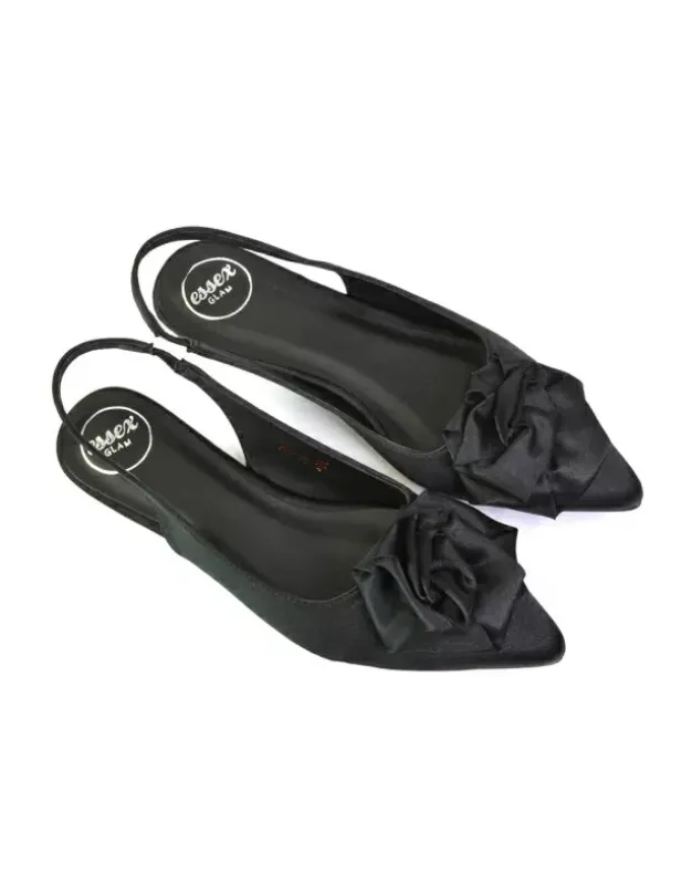 Zooey Rose Pointed Toe Sling Back Flat Ballerina Pump Shoes in Black sold by XYlondon
