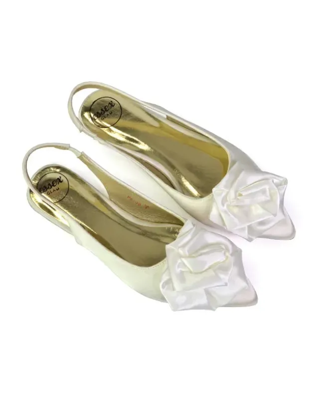 Zooey Rose Pointed Toe Sling Back Flat Ballerina Pump Shoes in Ivory sold by XYlondon