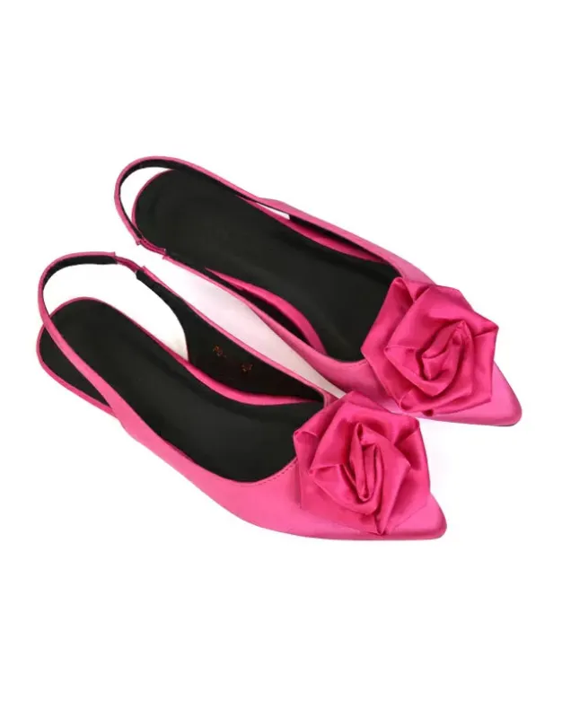 Zooey Rose Pointed Toe Sling Back Flat Ballerina Pump Shoes in Fuchsia sold by XYlondon