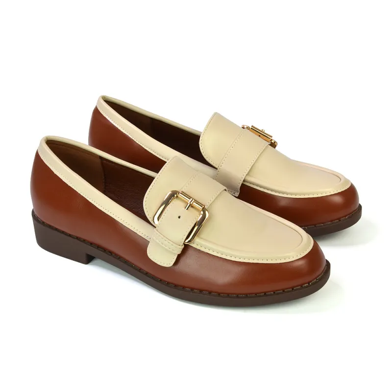 Kali Buckle Up School Shoes Loafers With Chunky Soles in Brown Synthetic Leather sold by XYlondon