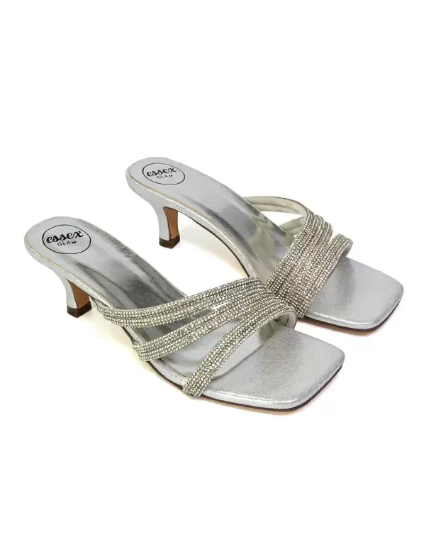 Jennie Square Toe Diamante Sparkly Gem Crystal Sandal Heeled Mules in Silver sold by XYlondon product image thumbnail 2