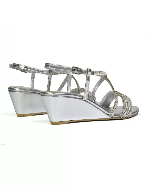 Ocean Sparkly Gem Crystal Diamante Ankle Strap Wedge Heel Sandals in Silver sold by XYlondon product image thumbnail 2