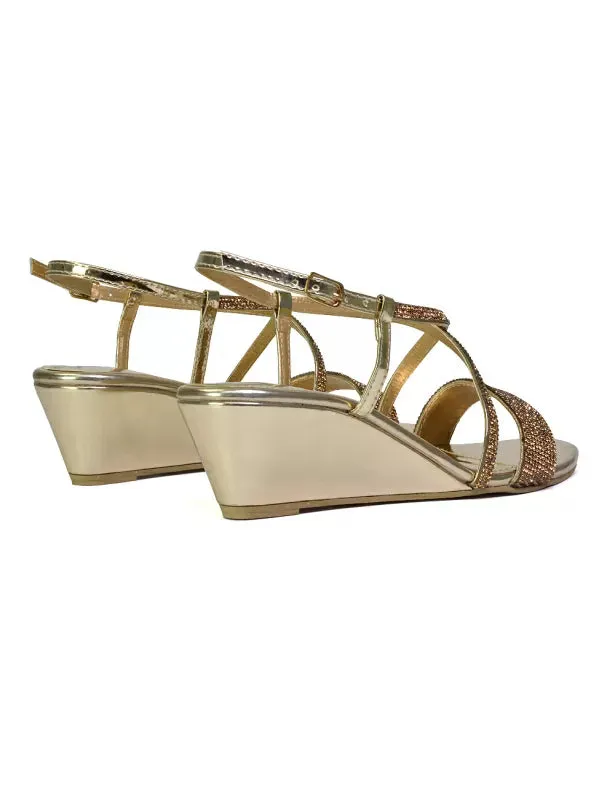 Ocean Sparkly Gem Crystal Diamante Ankle Strap Wedge Heel Sandals in Gold sold by XYlondon product image thumbnail 3