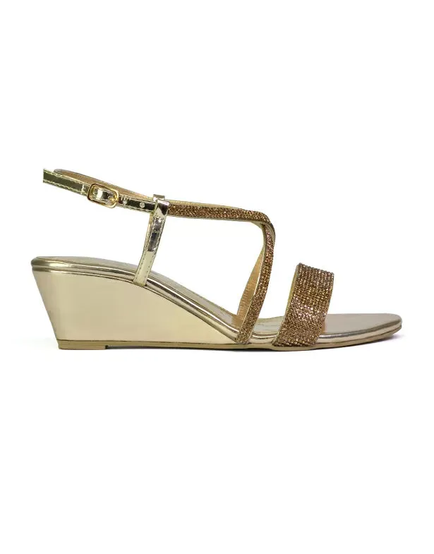 Ocean Sparkly Gem Crystal Diamante Ankle Strap Wedge Heel Sandals in Gold sold by XYlondon product image thumbnail 4