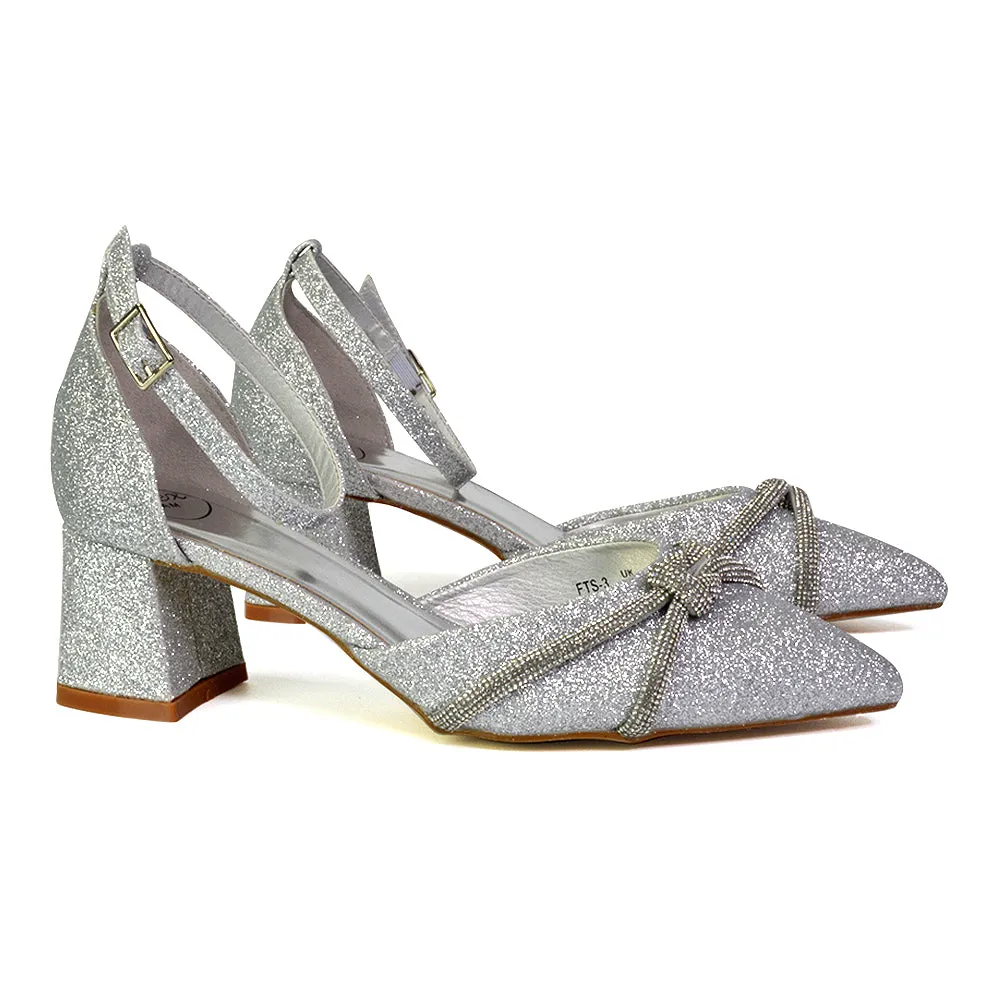 Gracie Diamante Strappy Mid Block Heel Sandals With a Pointed Toe in Silver sold by XYlondon product image thumbnail 4