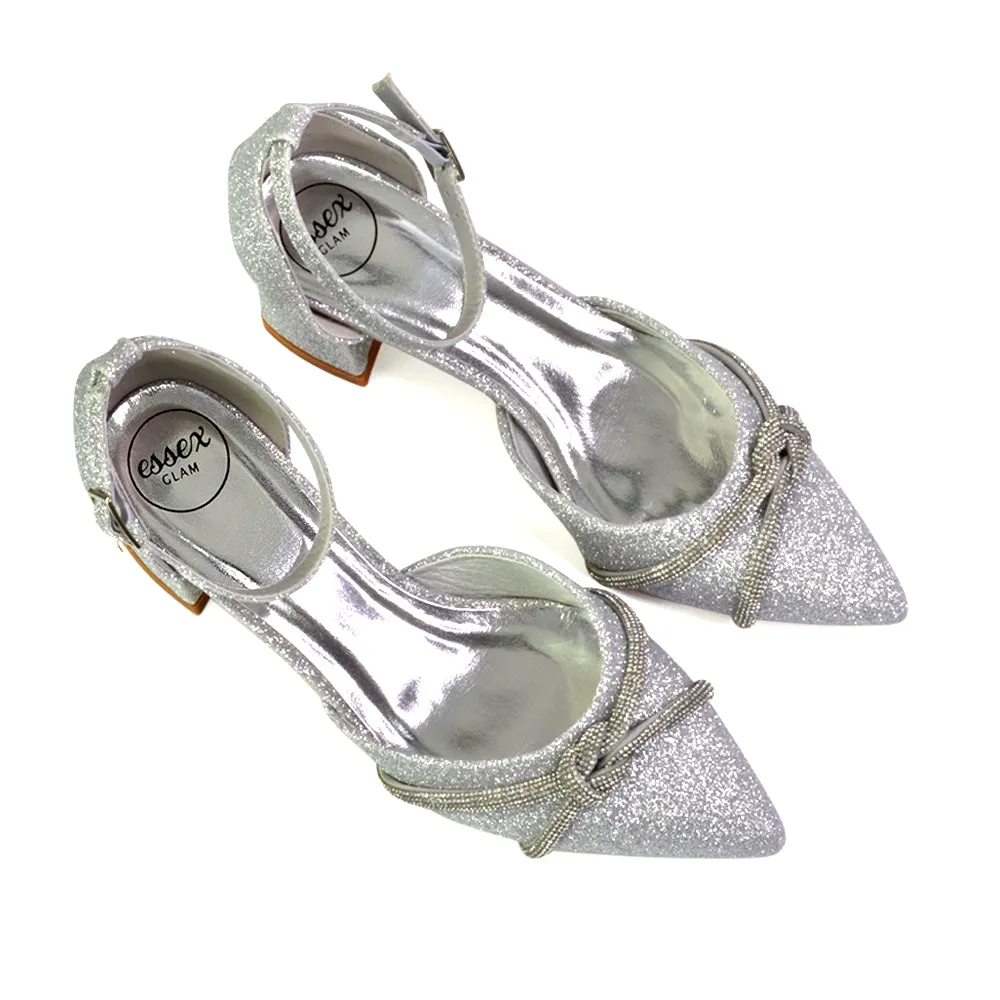 Gracie Diamante Strappy Mid Block Heel Sandals With a Pointed Toe in Silver sold by XYlondon product image thumbnail 3