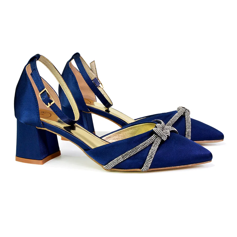 Gracie Diamante Strappy Mid Block Heel Sandals With a Pointed Toe in Navy sold by XYlondon product image thumbnail 4