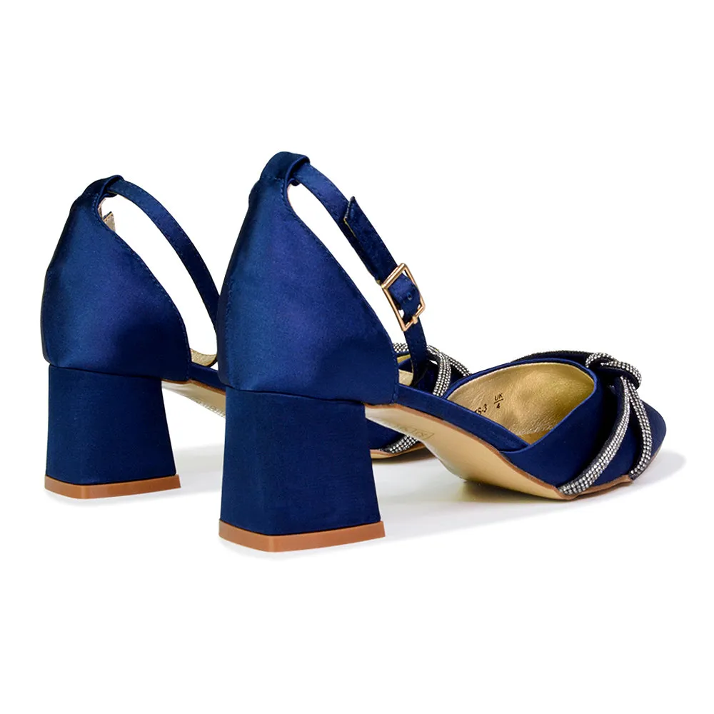 Gracie Diamante Strappy Mid Block Heel Sandals With a Pointed Toe in Navy sold by XYlondon product image thumbnail 2