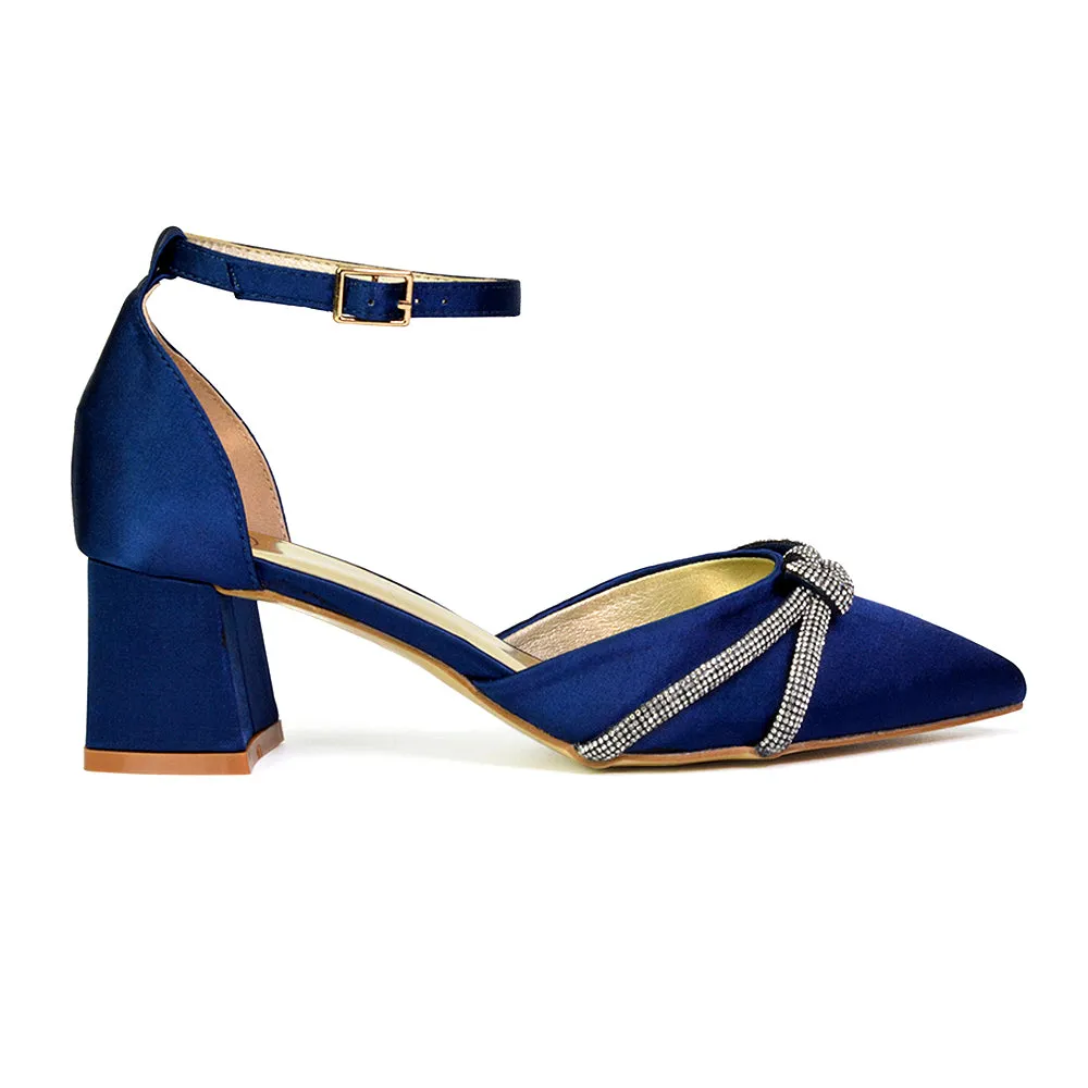 Gracie Diamante Strappy Mid Block Heel Sandals With a Pointed Toe in Navy sold by XYlondon product image thumbnail 5