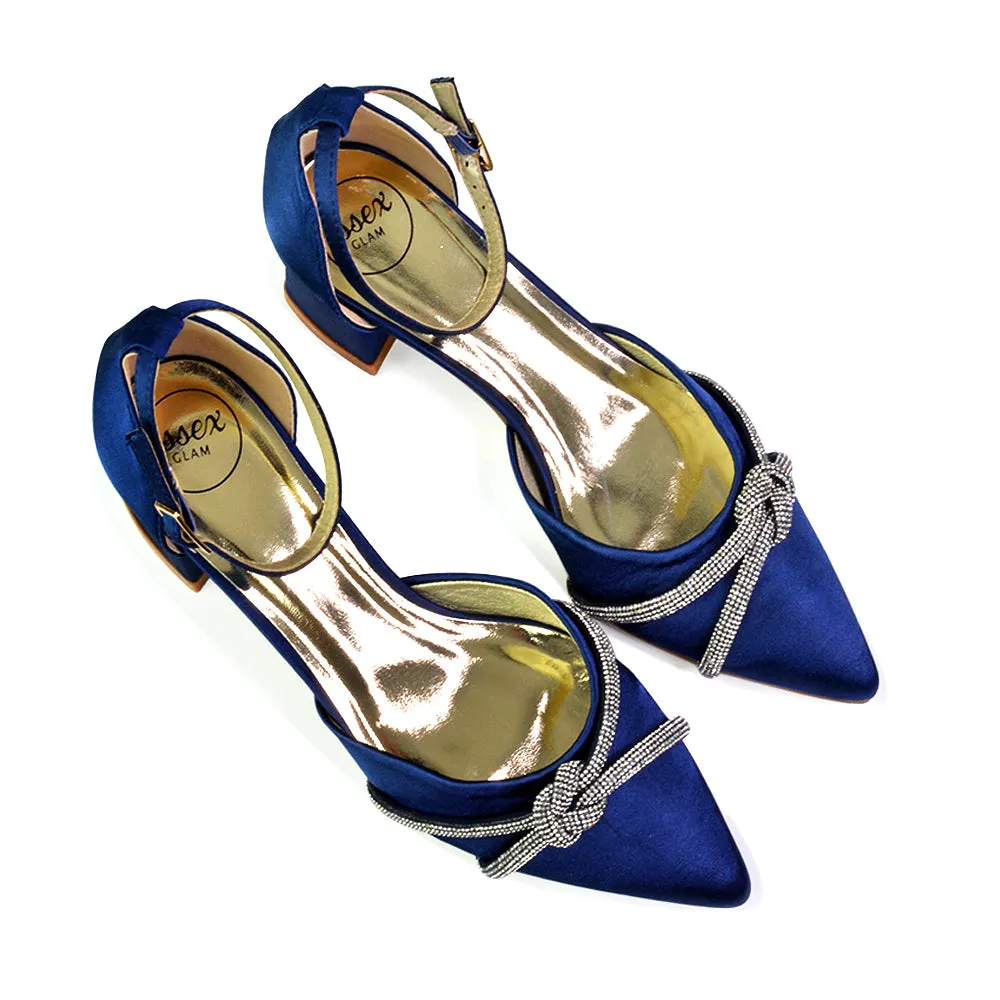 Gracie Diamante Strappy Mid Block Heel Sandals With a Pointed Toe in Navy sold by XYlondon product image thumbnail 3