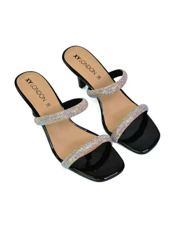 Nancy Square Toe Diamante Strappy Slip On Low Kitten Heel Mules in Gold sold by XYlondon product image thumbnail 5