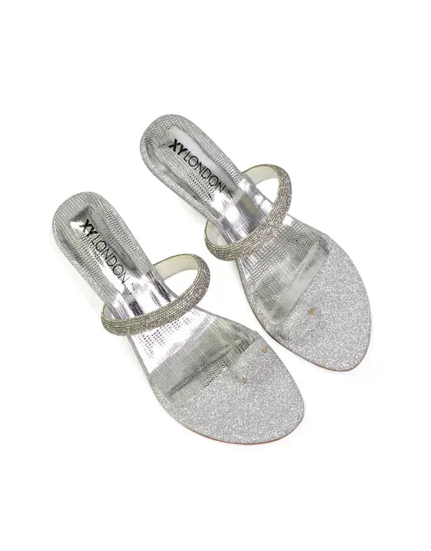 Lucille Slip On Strappy Sparkly Diamante Wedge Sandal Heels in Silver sold by XYlondon