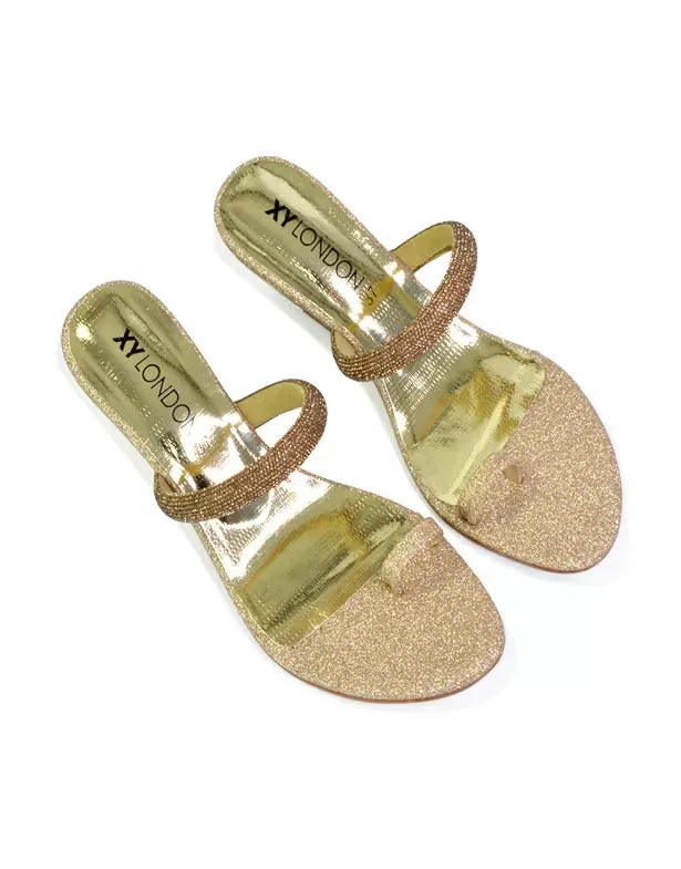 Lucille Slip On Strappy Sparkly Diamante Wedge Sandal Heels in Black sold by XYlondon product image thumbnail 5