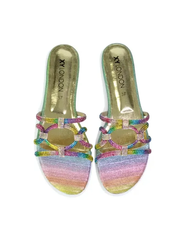 Tiger Slip On Summer Flat Diamante Sandal Statement Sparkly Sliders in Multi sold by XYlondon