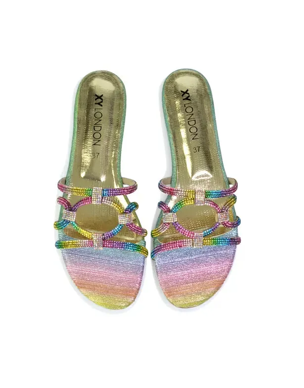Tiger Slip On Summer Flat Diamante Sandal Statement Sparkly Sliders in Multi sold by XYlondon