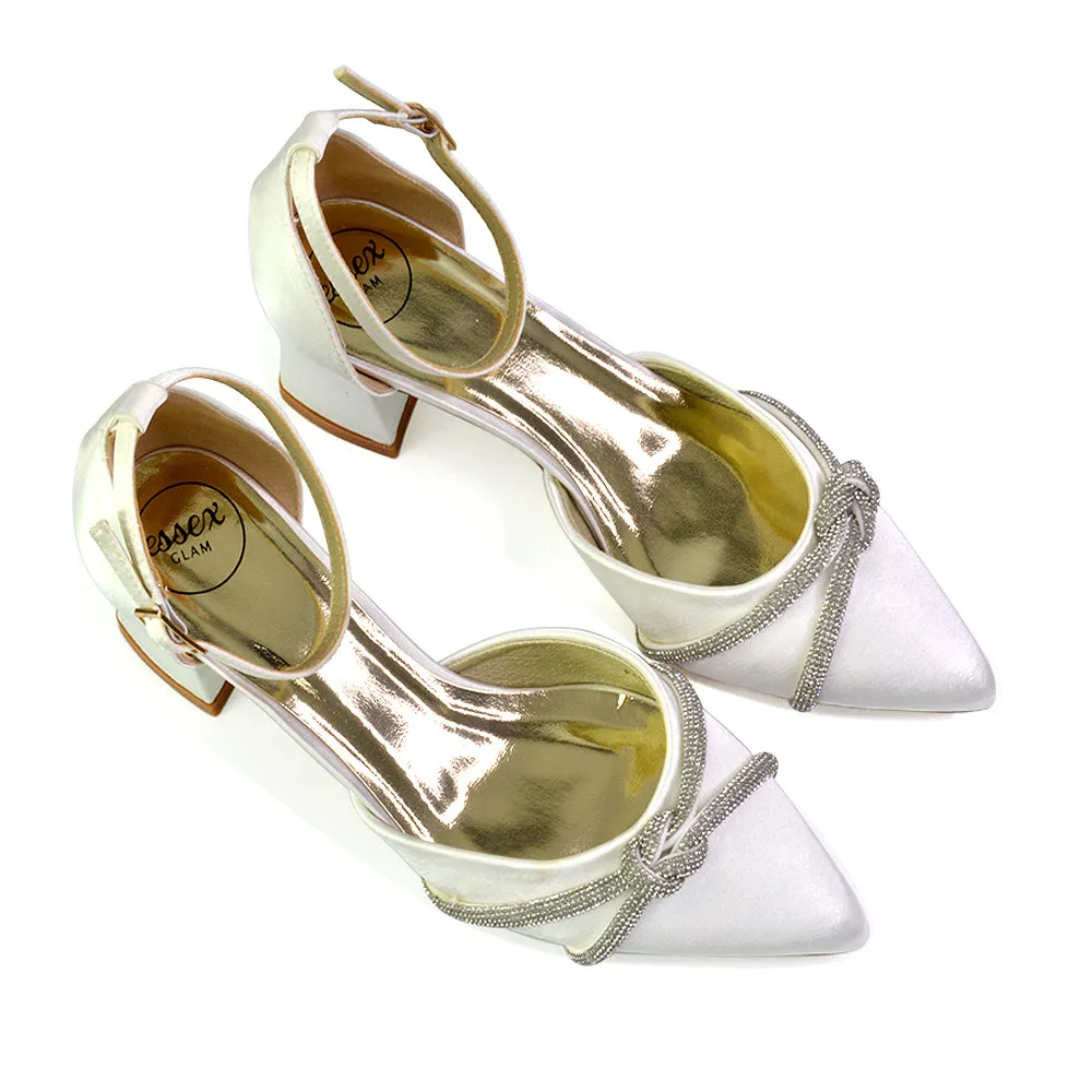 Gracie Diamante Strappy Mid Block Heel Sandals With a Pointed Toe in Ivory sold by XYlondon product image thumbnail 3