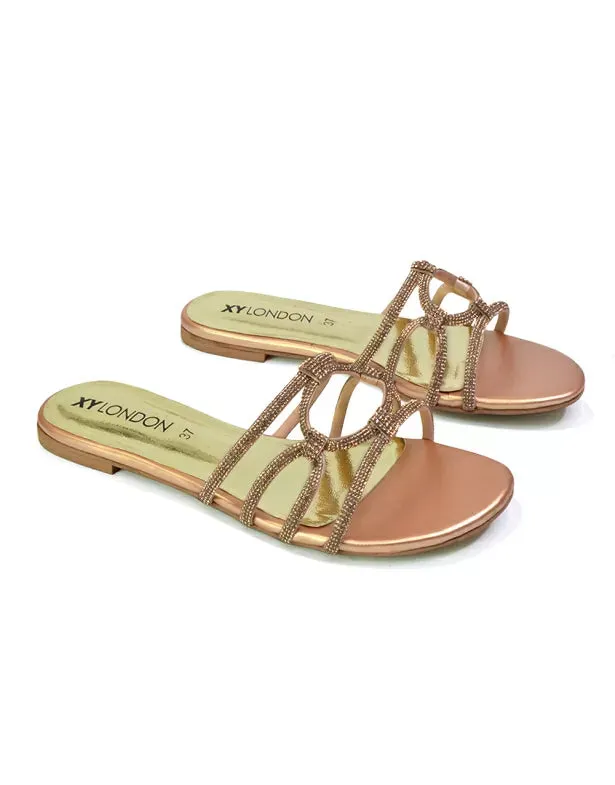 Tiger Slip On Summer Flat Diamante Sandal Statement Sparkly Sliders in Peach sold by XYlondon product image thumbnail 3