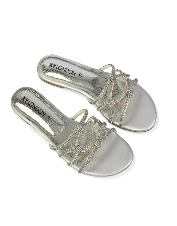 Tiger Slip On Summer Flat Diamante Sandal Statement Sparkly Sliders in Peach sold by XYlondon product image thumbnail 5
