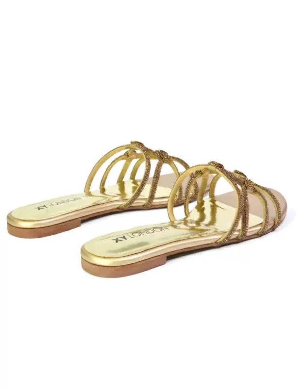 Tiger Slip On Summer Flat Diamante Sandal Statement Sparkly Sliders in Gold sold by XYlondon