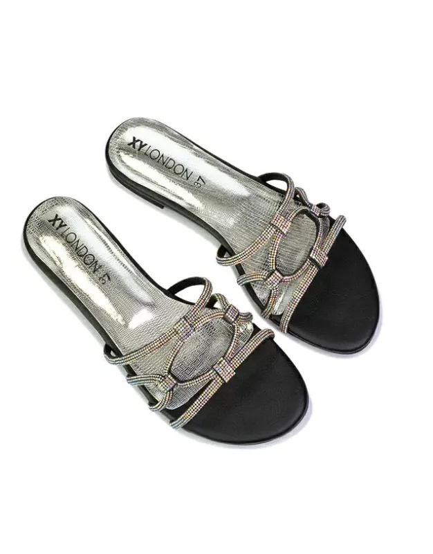 Tiger Slip On Summer Flat Diamante Sandal Statement Sparkly Sliders in Black sold by XYlondon