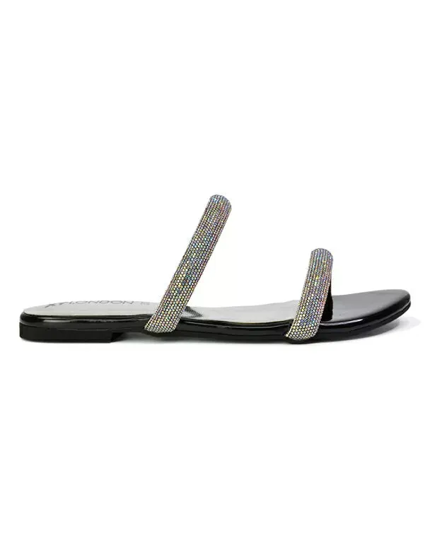 Hope Slip On Sparkly Bridal Shoes Summer Diamante Flat Sandals in Black sold by XYlondon product image thumbnail 3