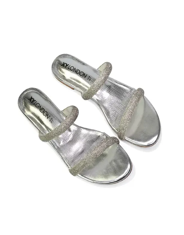 Hope Slip On Sparkly Bridal Shoes Summer Diamante Flat Sandals in Black sold by XYlondon product image thumbnail 4