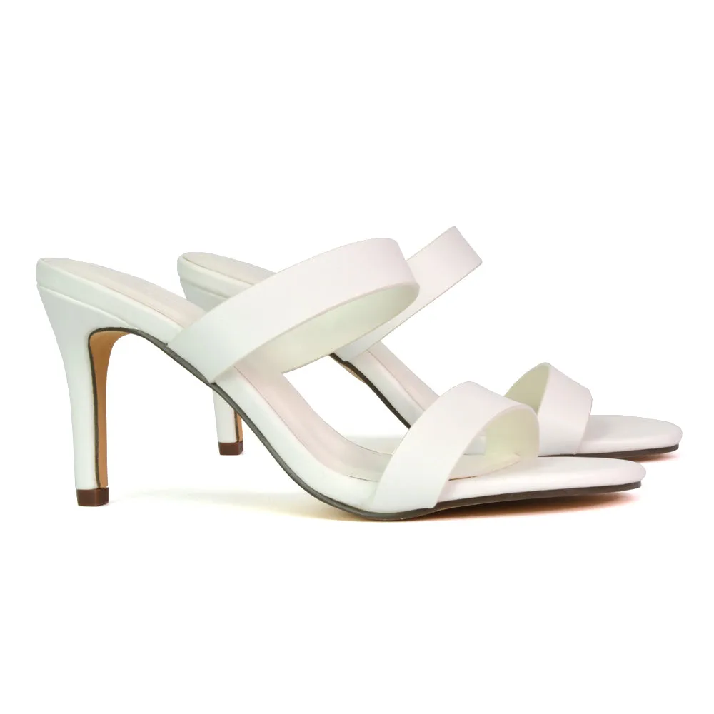 Wolf Round Toe Double Strap Stiletto High Heel Mule Sandals in White sold by XYlondon product image thumbnail 5