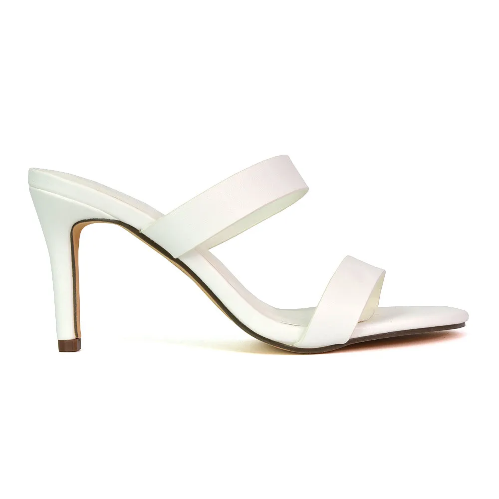Wolf Round Toe Double Strap Stiletto High Heel Mule Sandals in White sold by XYlondon product image thumbnail 3