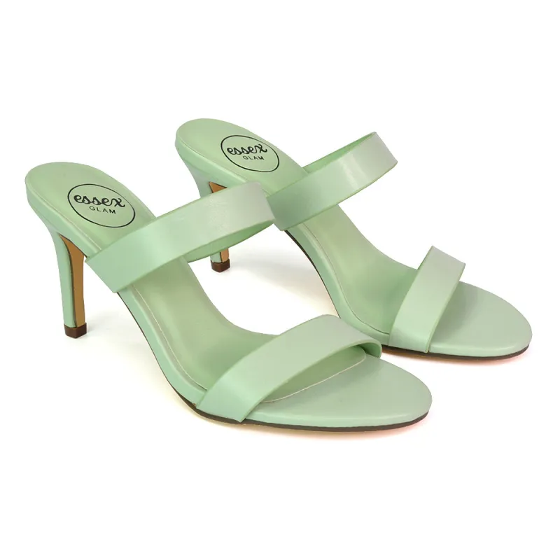 Wolf Round Toe Double Strap Stiletto High Heel Mule Sandals in River Aqua sold by XYlondon