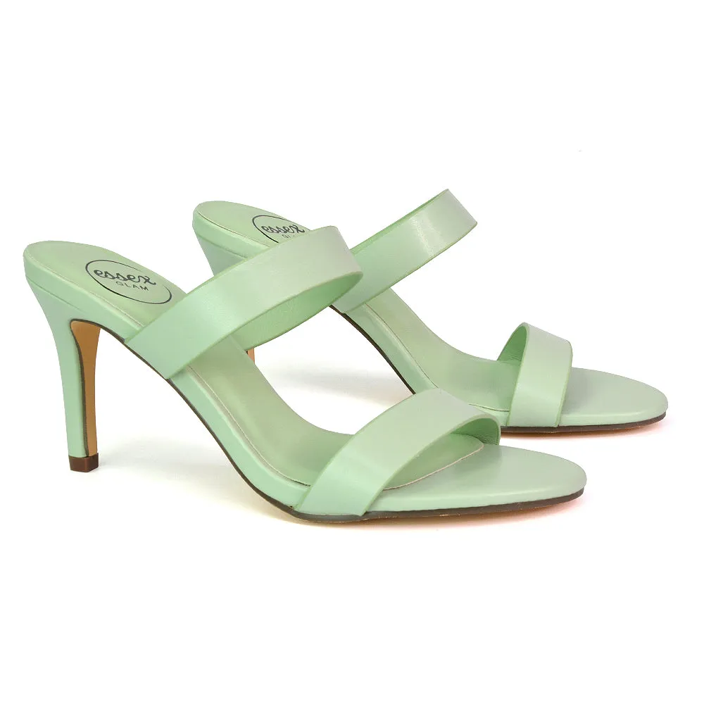 Wolf Round Toe Double Strap Stiletto High Heel Mule Sandals in River Aqua sold by XYlondon product image thumbnail 4