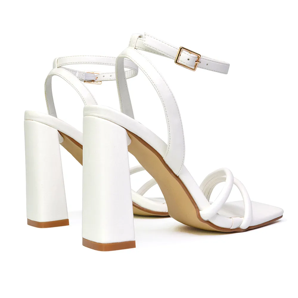 Sorbet Faux Suede Square Toe Strappy Block High Heel Sandals in White sold by XYlondon product image thumbnail 2
