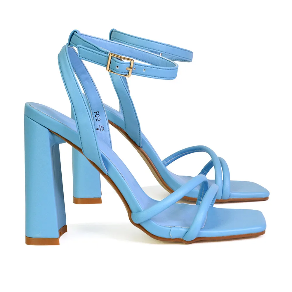 Sorbet Faux Suede Square Toe Strappy Block High Heel Sandals in Blue sold by XYlondon product image thumbnail 4
