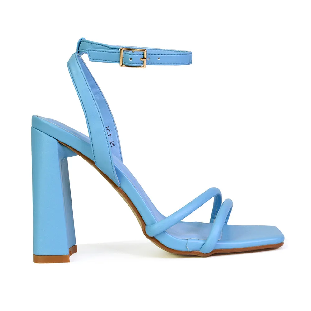Sorbet Faux Suede Square Toe Strappy Block High Heel Sandals in Blue sold by XYlondon product image thumbnail 3