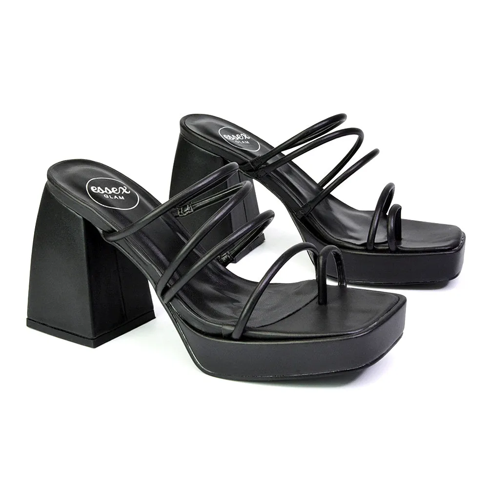 Colt Platform Strappy Square Toe Block High Heeled Mules Sandals in Black PU sold by XYlondon product image thumbnail 4