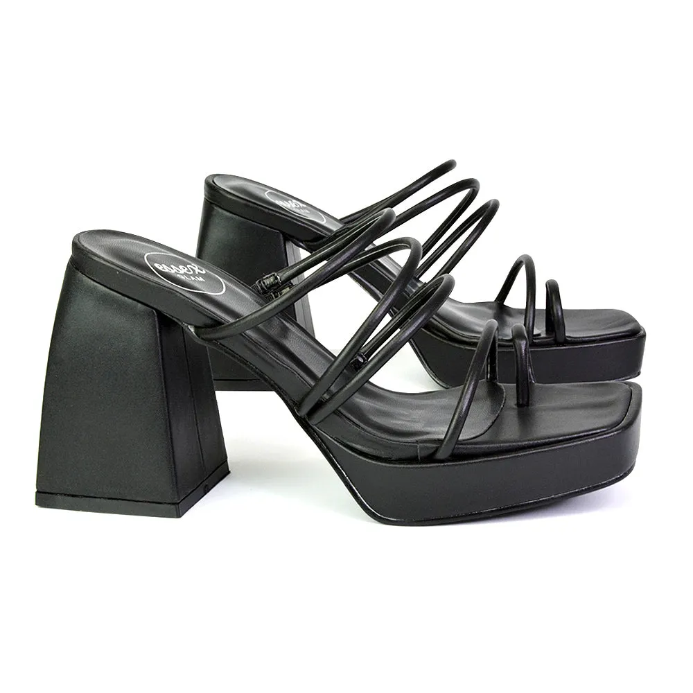 Colt Platform Strappy Square Toe Block High Heeled Mules Sandals in Black PU sold by XYlondon product image thumbnail 5