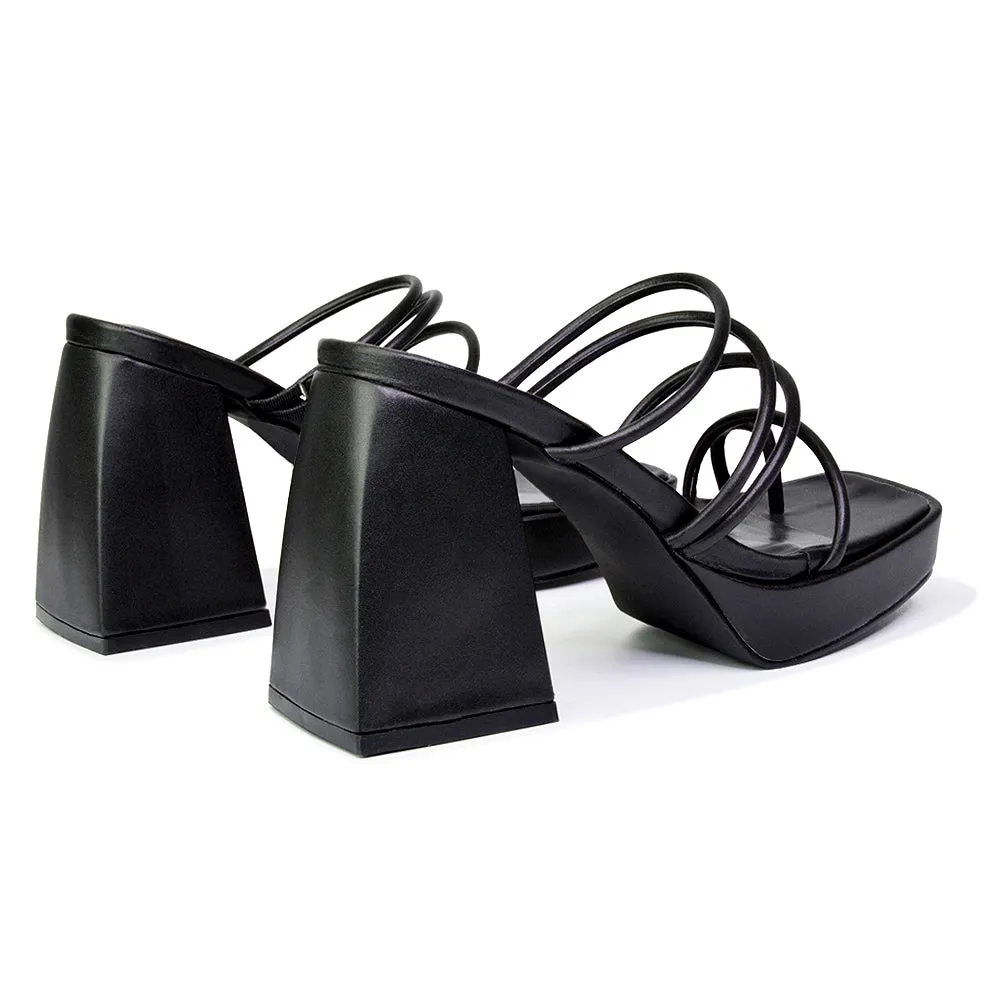 Colt Platform Strappy Square Toe Block High Heeled Mules Sandals in Black PU sold by XYlondon product image thumbnail 2