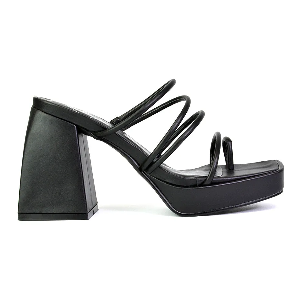 Colt Platform Strappy Square Toe Block High Heeled Mules Sandals in Black PU sold by XYlondon product image thumbnail 3