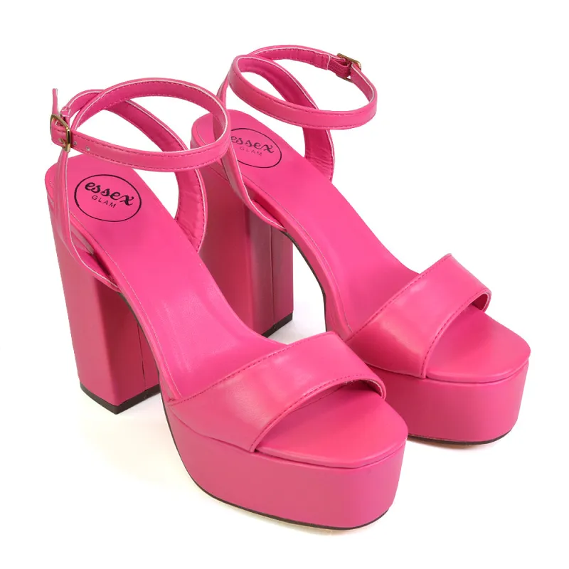 Jayce Strappy Chunky Block High Heel Shoes Platform in Fuchsia sold by XYlondon