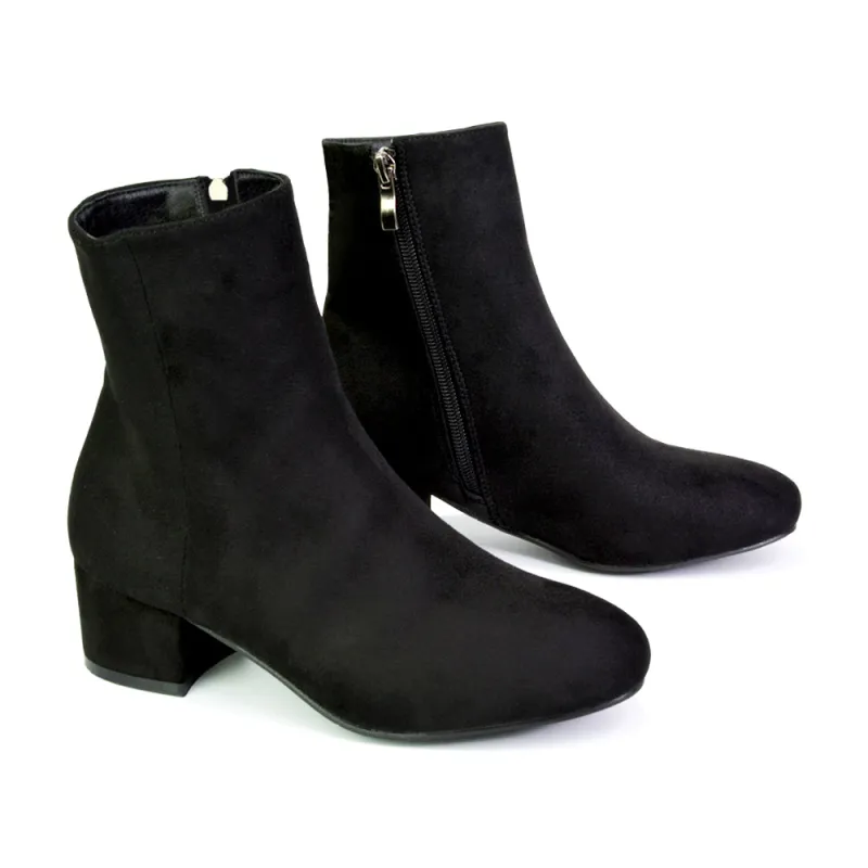Nolan Winter Mid Block High Heel Ankle Boots With Inside Zip in Black Faux Suede sold by XYlondon