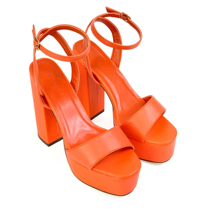 Jayce Strappy Chunky Block High Heel Shoes Platform in Orange made by XYlondon