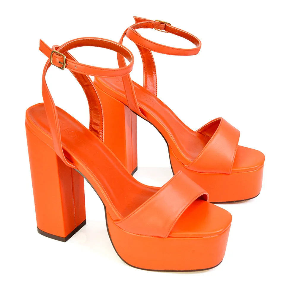Jayce Strappy Chunky Block High Heel Shoes Platform in Orange sold by XYlondon product image thumbnail 4
