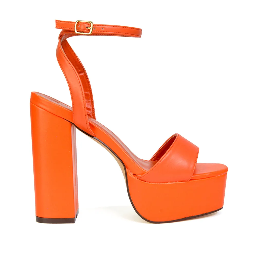 Jayce Strappy Chunky Block High Heel Shoes Platform in Orange sold by XYlondon product image thumbnail 3