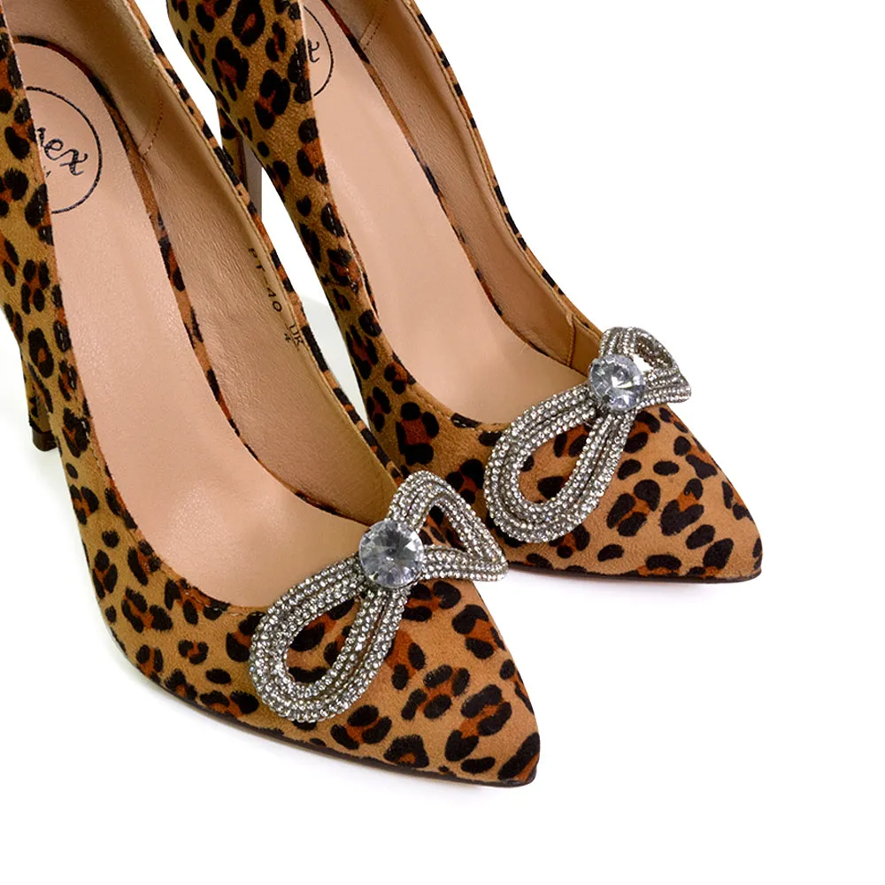 Lane Diamante Bow Pointed Toe Court Shoes Stiletto Bridal Shoes in Leopard sold by XYlondon product image thumbnail 2