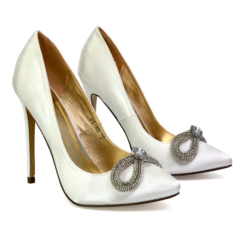 Lane Diamante Bow Pointed Toe Court Shoes Stiletto Bridal Shoes in Ivory sold by XYlondon