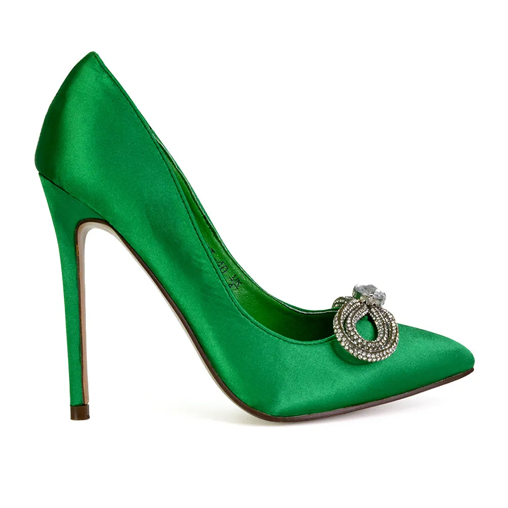 Lane Diamante Bow Pointed Toe Court Shoes Stiletto Bridal Shoes in Green sold by XYlondon product image thumbnail 3