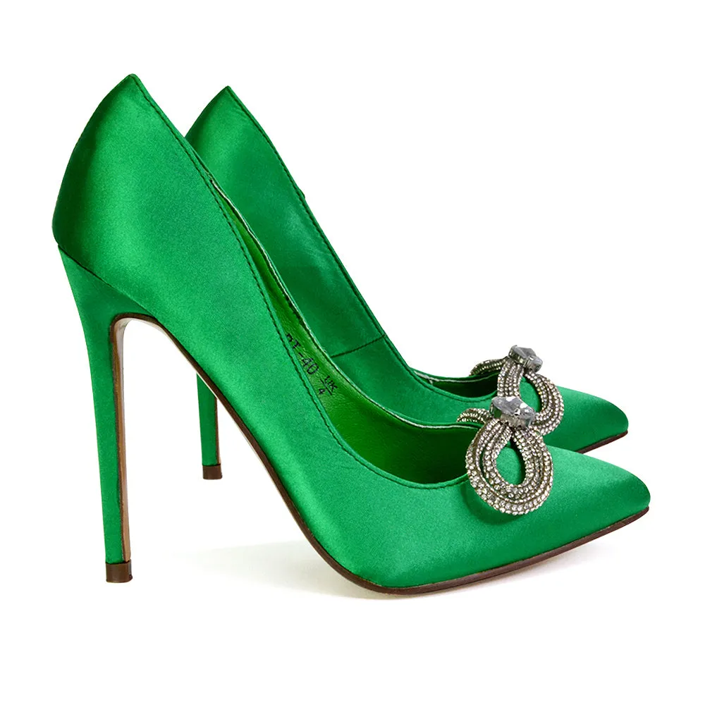 Lane Diamante Bow Pointed Toe Court Shoes Stiletto Bridal Shoes in Green sold by XYlondon product image thumbnail 4