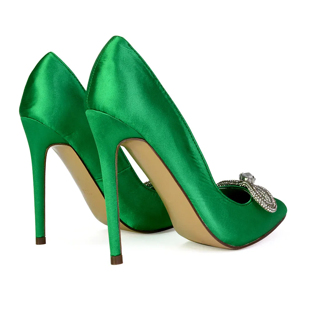 Lane Diamante Bow Pointed Toe Court Shoes Stiletto Bridal Shoes in Green sold by XYlondon product image thumbnail 5
