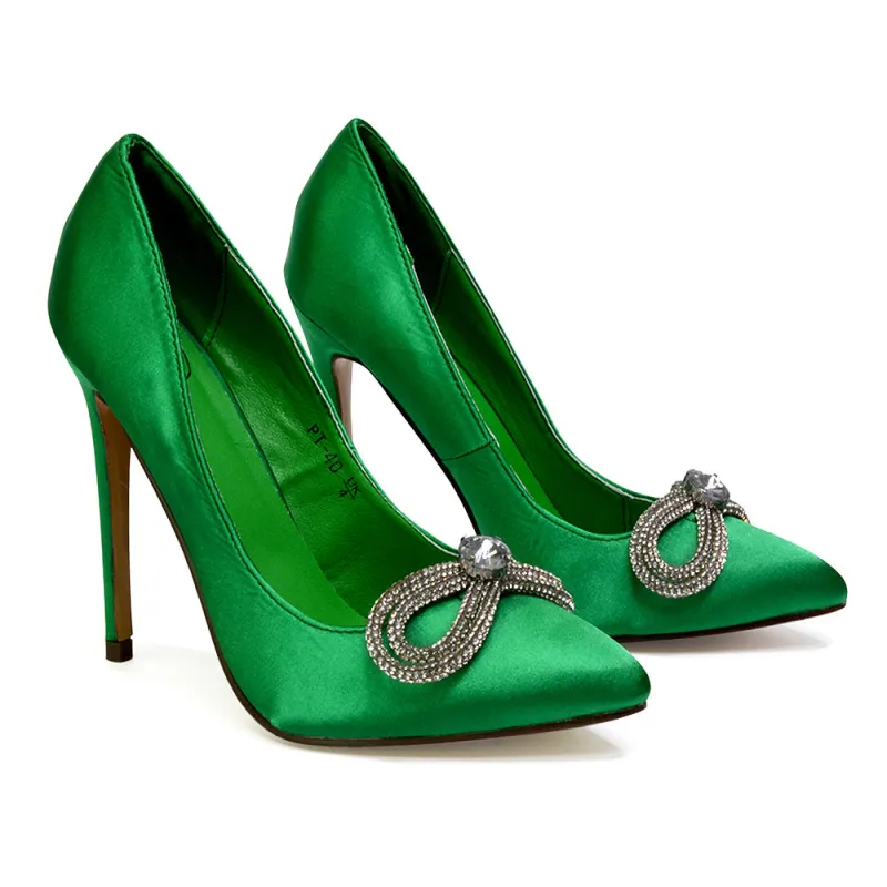 Lane Diamante Bow Pointed Toe Court Shoes Stiletto Bridal Shoes in Green sold by XYlondon