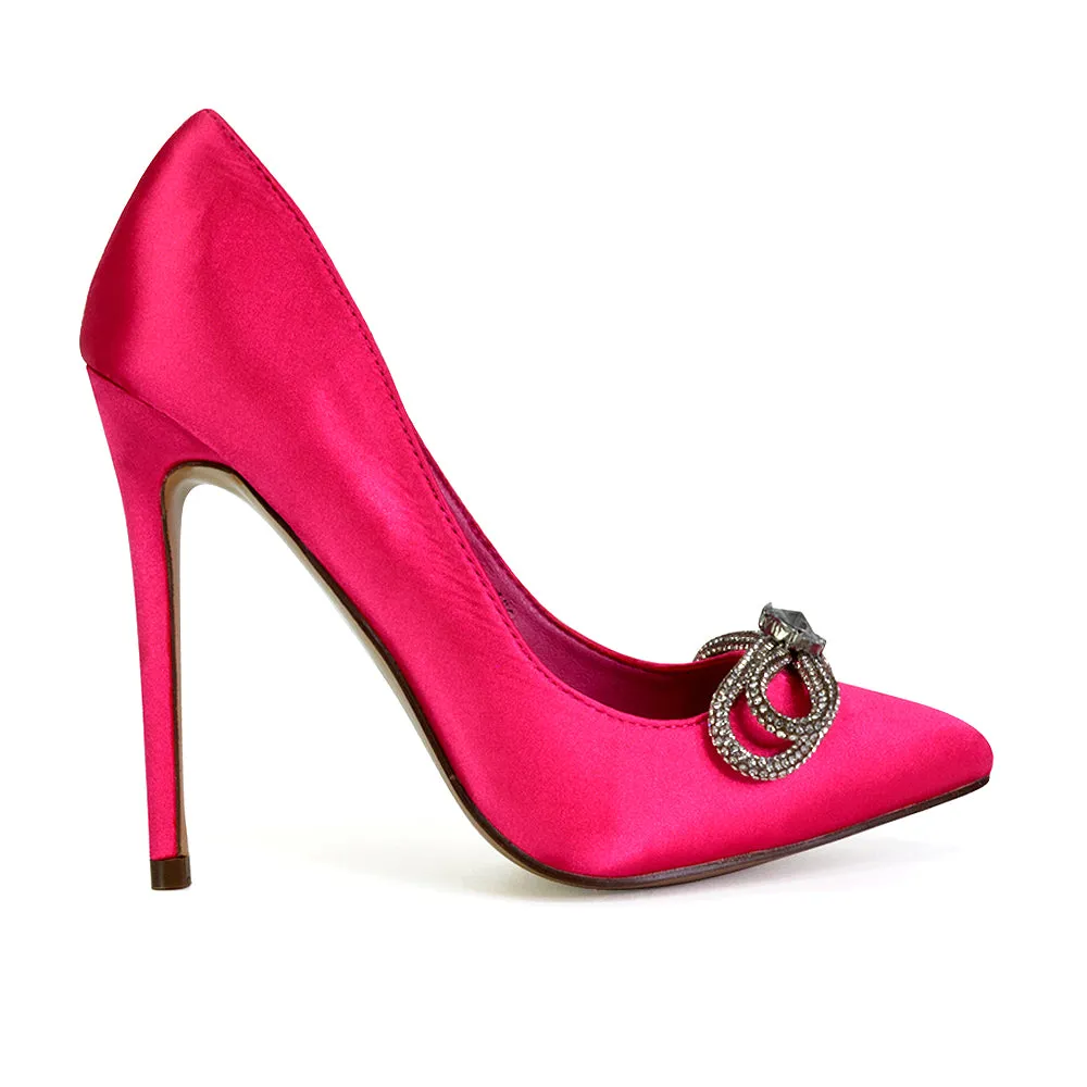 Lane Diamante Bow Pointed Toe Court Shoes Stiletto Bridal Shoes in Pink sold by XYlondon product image thumbnail 3