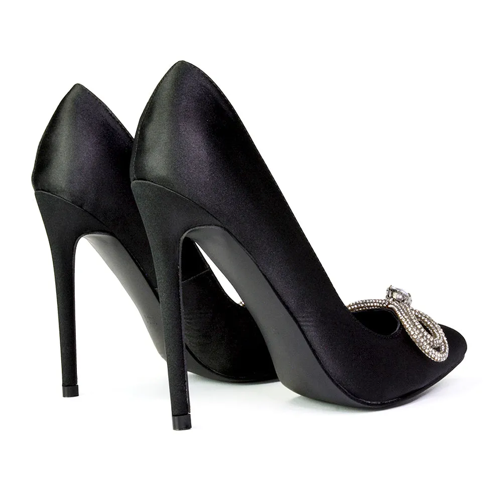 Lane Diamante Bow Pointed Toe Court Shoes Stiletto Bridal Shoes in Black sold by XYlondon product image thumbnail 5
